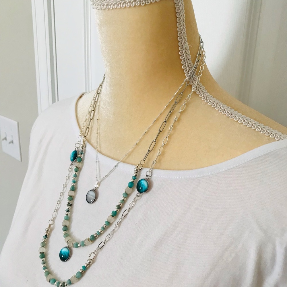 Handmade Pop of Color 3 Piece Necklace Set-Glass Cabochon-Gemstone-Amazonite